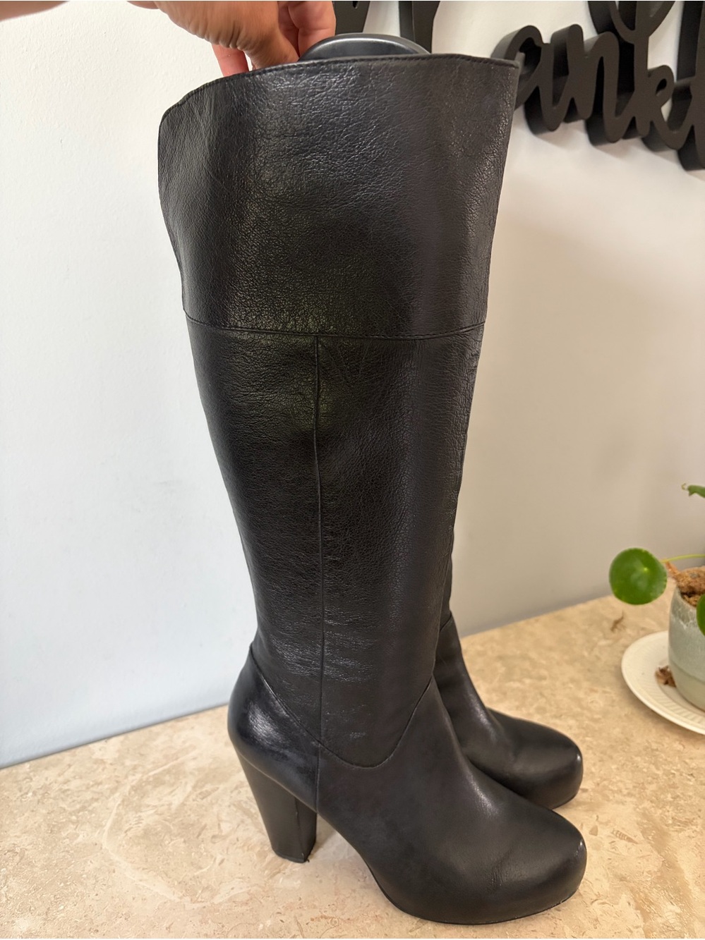 Steve Madden Chunky Platform Knee High Boots Size 9M Black Leather Grigio